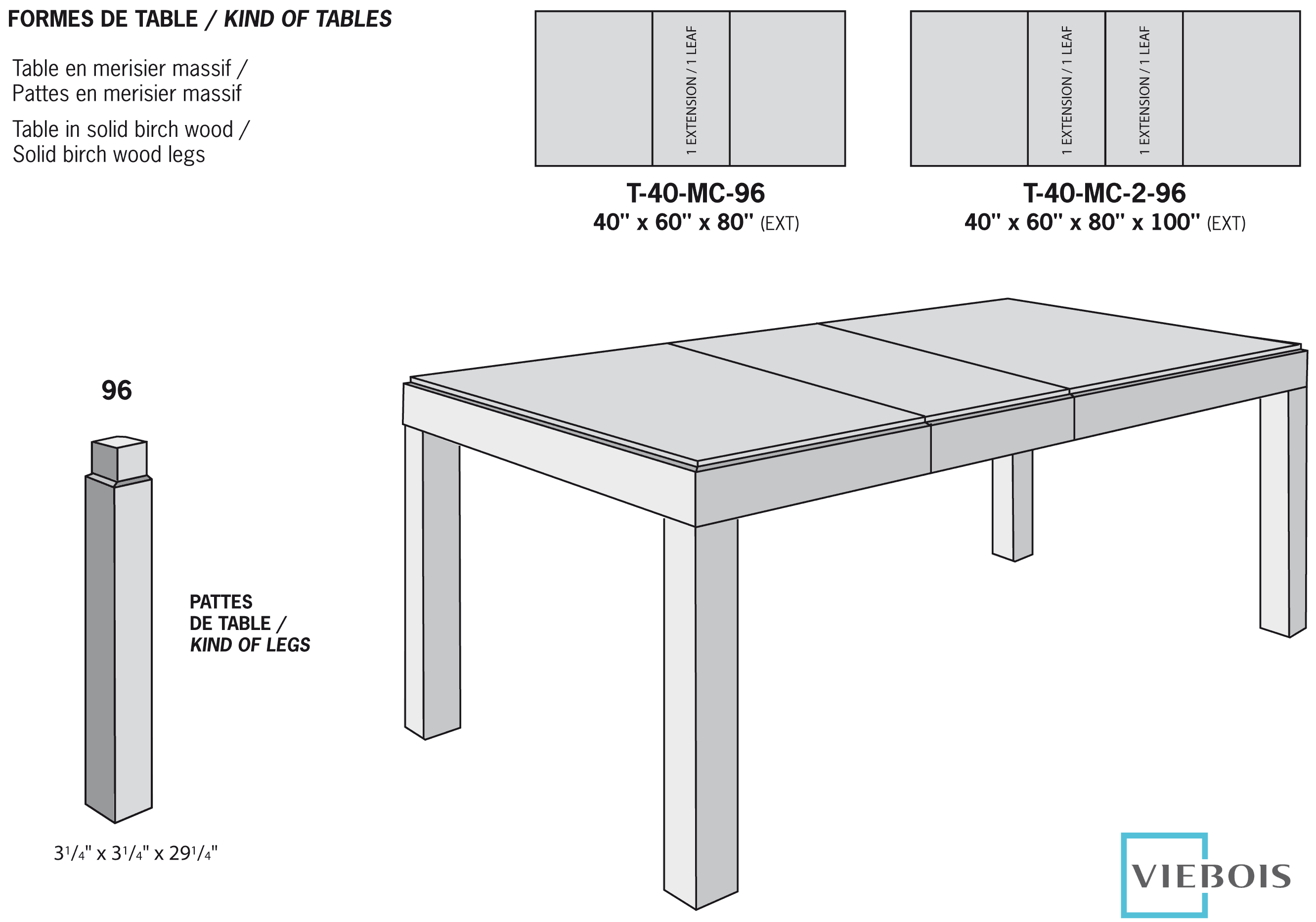 Table in solid birch wood