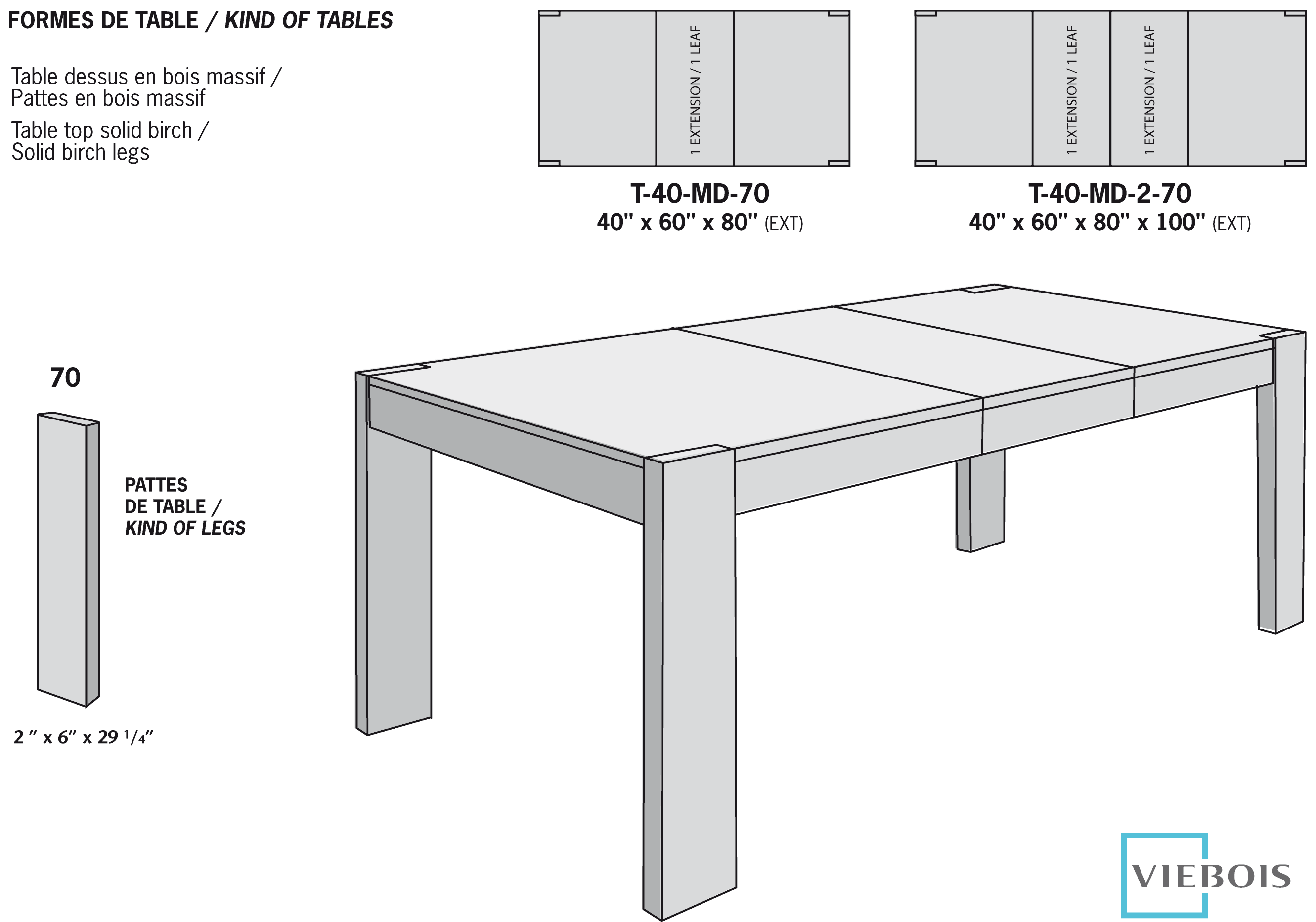 Table in solid birch wood